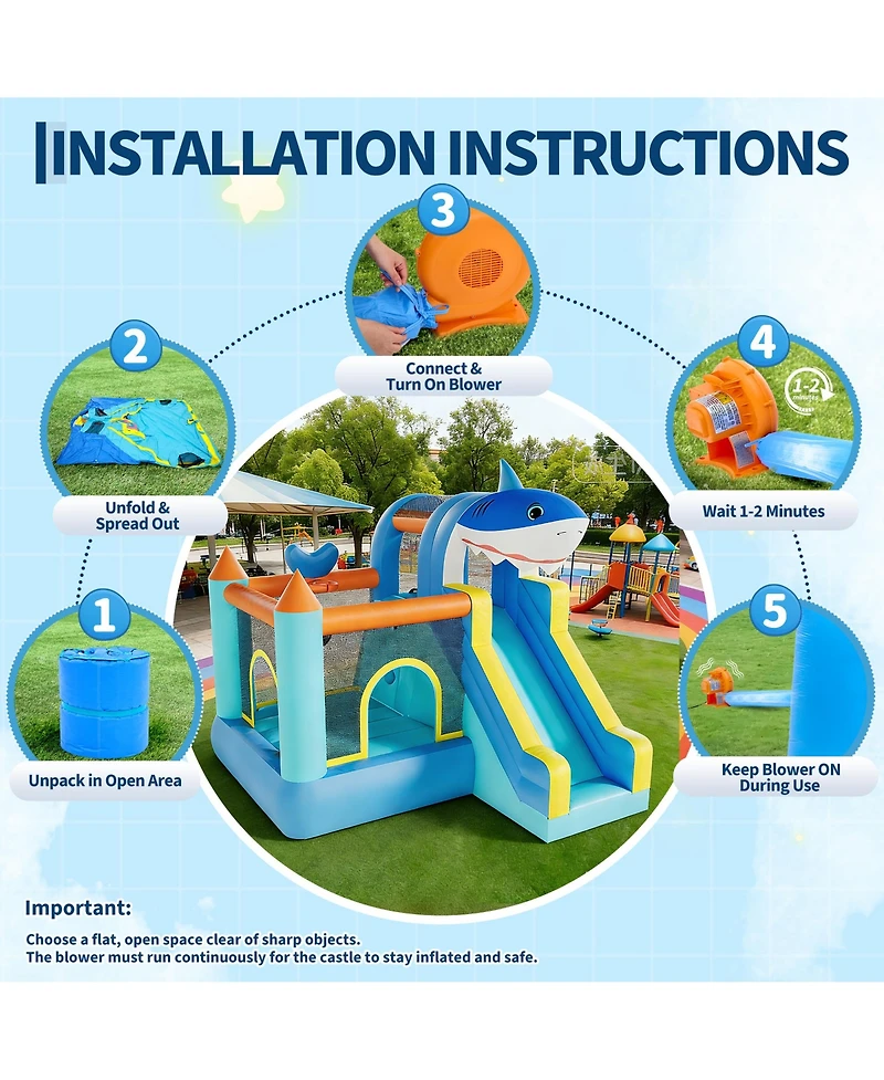 homfan Inflatable Bounce House 109"L x 102"W x 98"H, Oxford Cloth with Slide & Air Blower, Accommodates 3 Children, Ages 3+