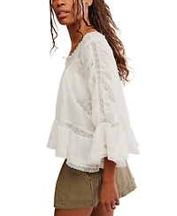 Free People Women's Lace-Trim Bell-Sleeve Scoop Neck Blouse