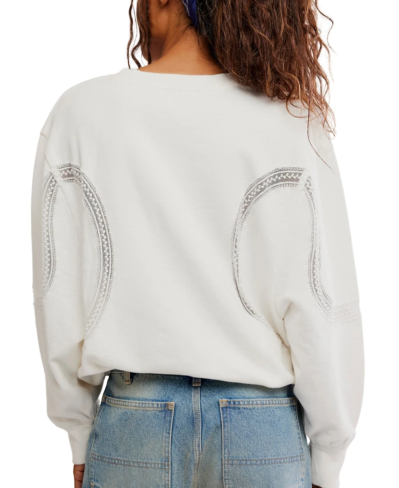 Free People Women's Love Lace Oversized Pull-On Sweatshirt