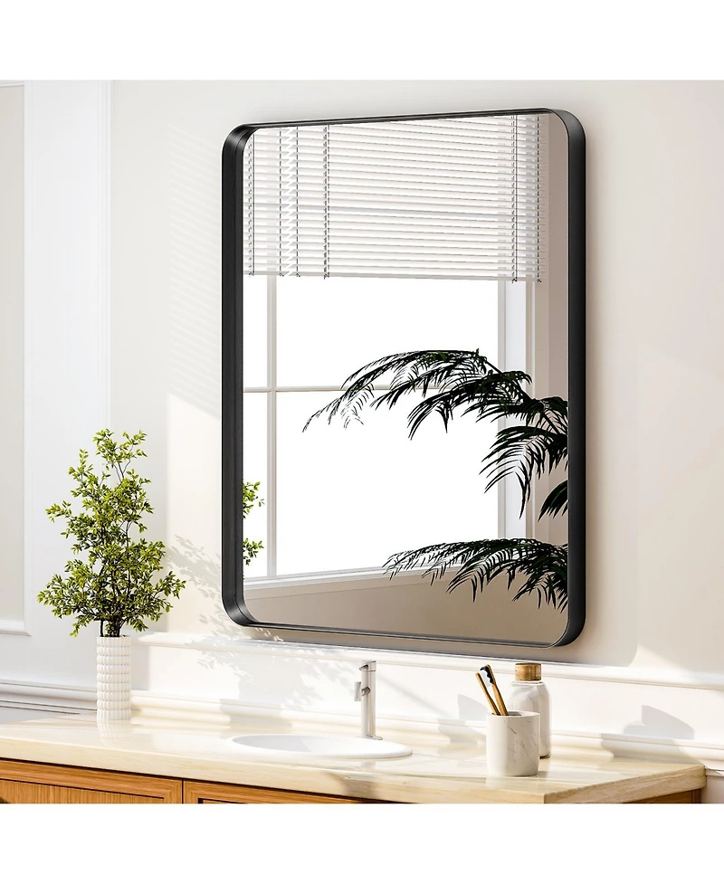 Koonmi Rounded Corner Bathroom Mirror with Deep-Set Aluminum Frame