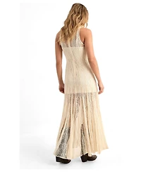 Nasty Gal Women's High Neck Lace Godet Hem Maxi Dress