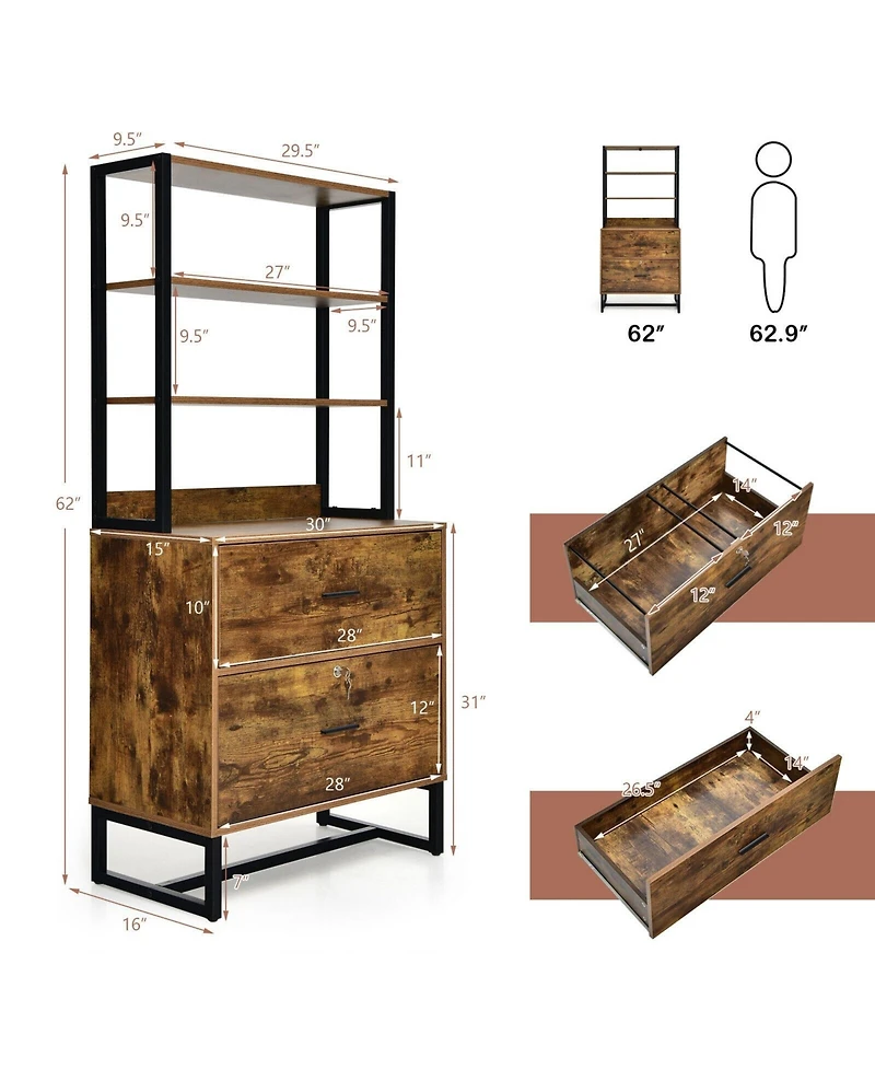 Mecale Letter-Size Lateral File Cabinet with Lock and Bookshelf