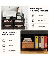 Mecale 4-Drawer File Cabinet with Cabinets and Lockable Wheels