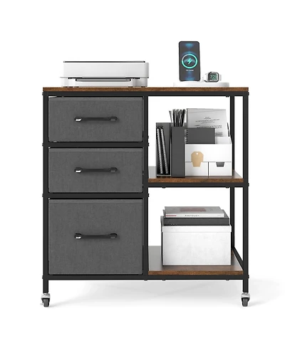 Mecale 3-Drawer Mobile File Cabinet with Charging Station
