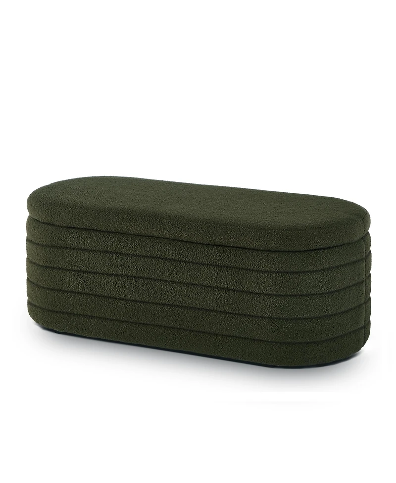sumyeg Modern Oval Storage Ottoman Bench with Upholstered Boucle Fabric and Safety Hinge