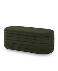 sumyeg Modern Oval Storage Ottoman Bench with Upholstered Boucle Fabric and Safety Hinge