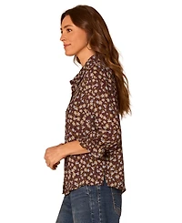 Democracy Women's Printed Scallop-Edge Collared Woven Top