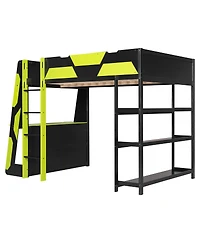 Streamdale Furniture Gaming Loft Bed with Desk, Shelves and Led Lights