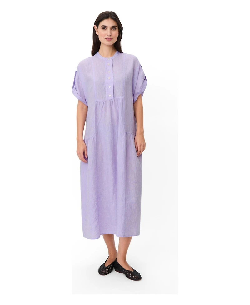 Masai Copenhagen Women's Mandarin Collar Short-Sleeve Shift Linen Dress