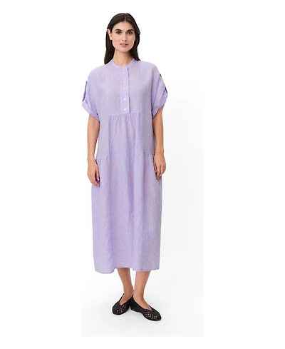 Masai Copenhagen Women's Mandarin Collar Short-Sleeve Shift Linen Dress