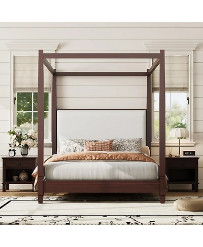 Streamdale Furniture Canopy Platform Bed, Upholstered Headboard, Espresso