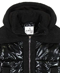 Sam Edelman Girls' 7-16 Metallic with Sherpa Hybrid Hooded Jacket