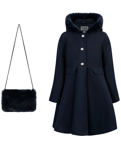 S Rothschild & Co Girls' 7-16 Long-Sleeve Hooded Fur Trim Coat With Handbag