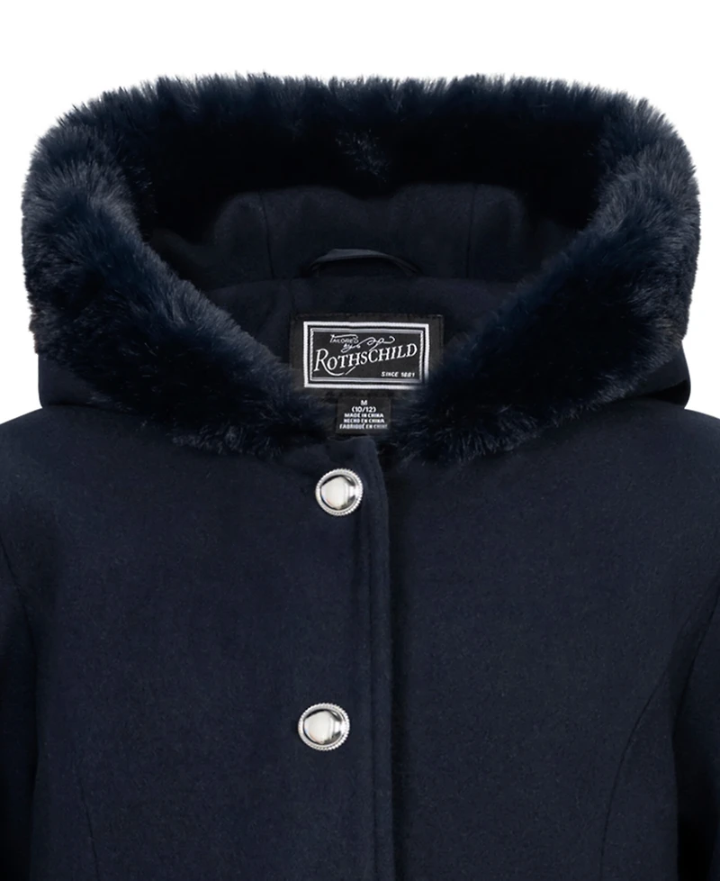 S Rothschild & Co Girls' 7-16 Long-Sleeve Hooded Fur Trim Coat With Handbag