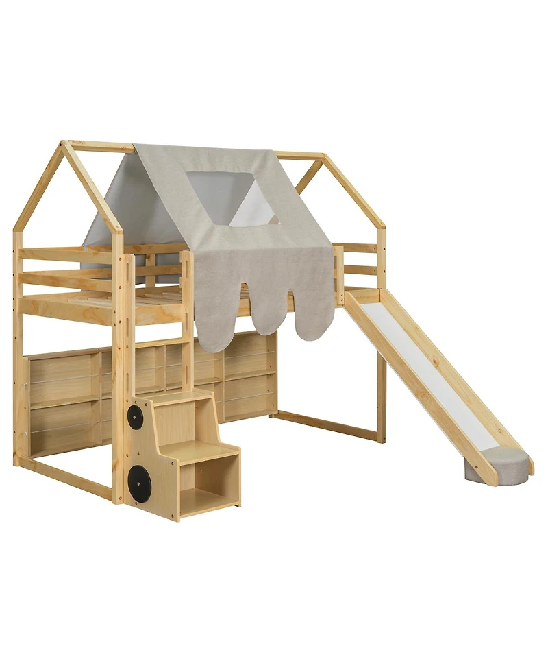 Streamdale Furniture Wooden Loft Bed House Frame with Tent