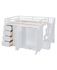 Streamdale Furniture Wood Loft Bed With Built-in Wardrobes, Cabinets and Drawers