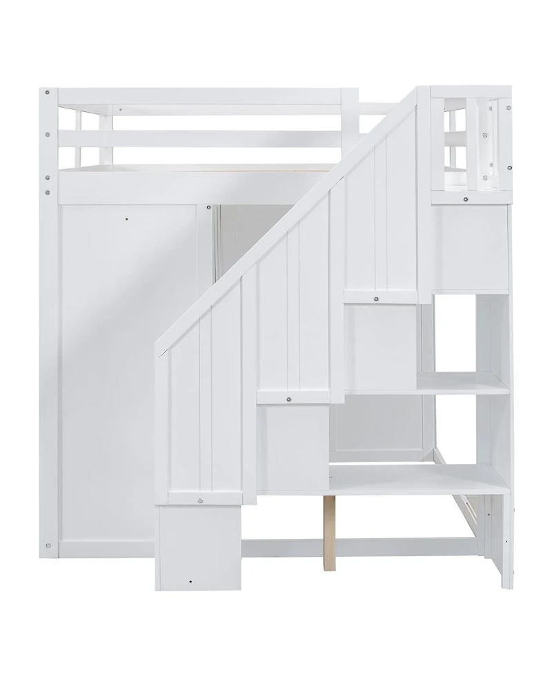 Streamdale Furniture Wood Loft Bed With Built-in Wardrobes, Cabinets and Drawers