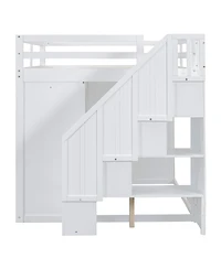 Streamdale Furniture Wood Loft Bed With Built-in Wardrobes, Cabinets and Drawers