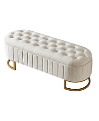 sumyeg Upholstered Velvet Storage Ottoman Bench with Button Tufted Design and Metal Legs