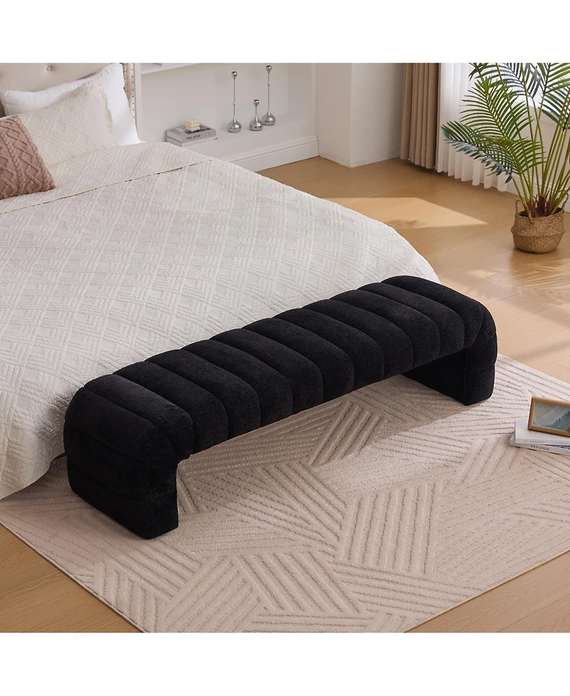 sumyeg 69.7-Inch Upholstered Armless Bench with Channel Tufted Chenille Design