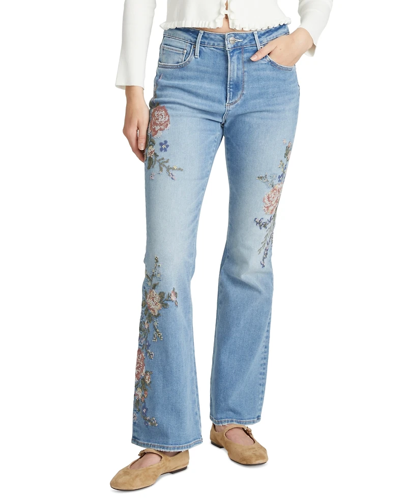 Driftwood Women's Floral Needlepoint Embroidered Jeans