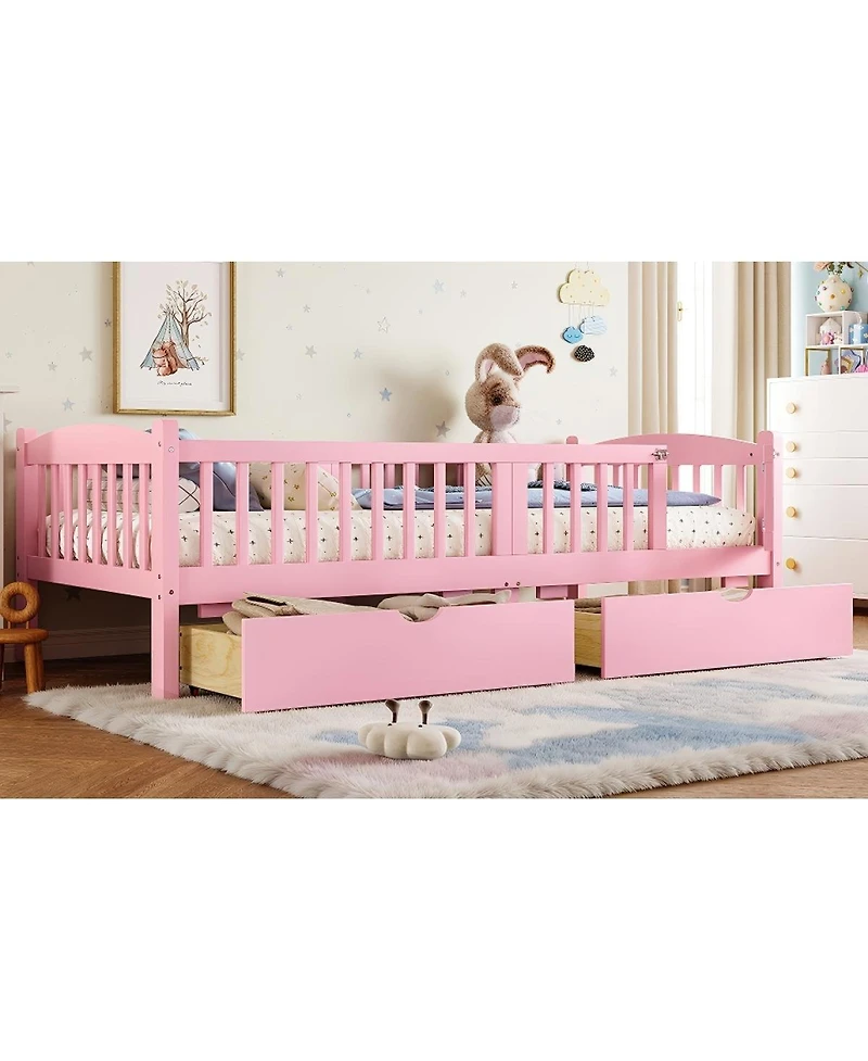 Streamdale Furniture Platform Bed with Storage and Guardrails