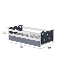 Streamdale Furniture Kids Star and Moon Wood Bed Frame with Slats Easy Assembly