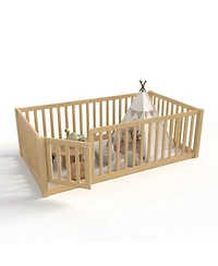 Streamdale Furniture Twin Size Bed Floor Bed with Safety Guardrails and Door for Kids