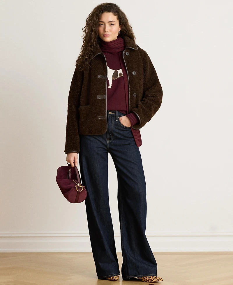 Lauren Ralph Women's Pleather Trim Sherpa Jacket