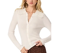Astr the Label Women's Collared Ribbed Knit Cardigan Sweater