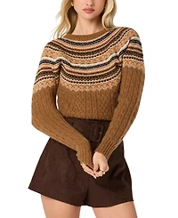 Astr the Label Women's Cable-Knit Crewneck Sweater
