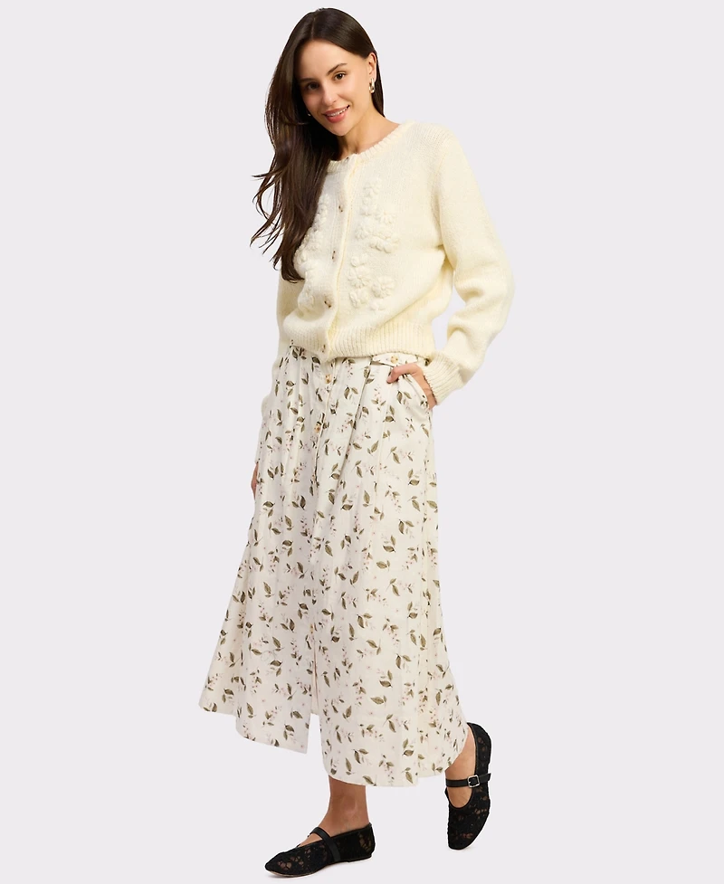 En Saison Women's Round Neck Button-Front Sweater