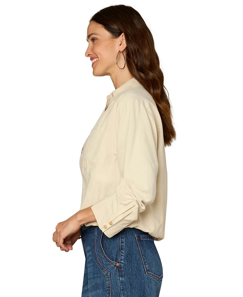 Democracy Petite Ruched-Sleeve Bubble-Hem Shirt