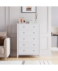 gaomon 5 Drawer Dresser, Modern White Tall Chest of Drawers for Bedroom, Storage Cabinet Organizer for Living Room, Home Office, Entryway