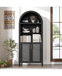 gaomon 5-Tier Open Display Shelf with Rattan Decor, Farmhouse Storage Cabinet for Kitchen