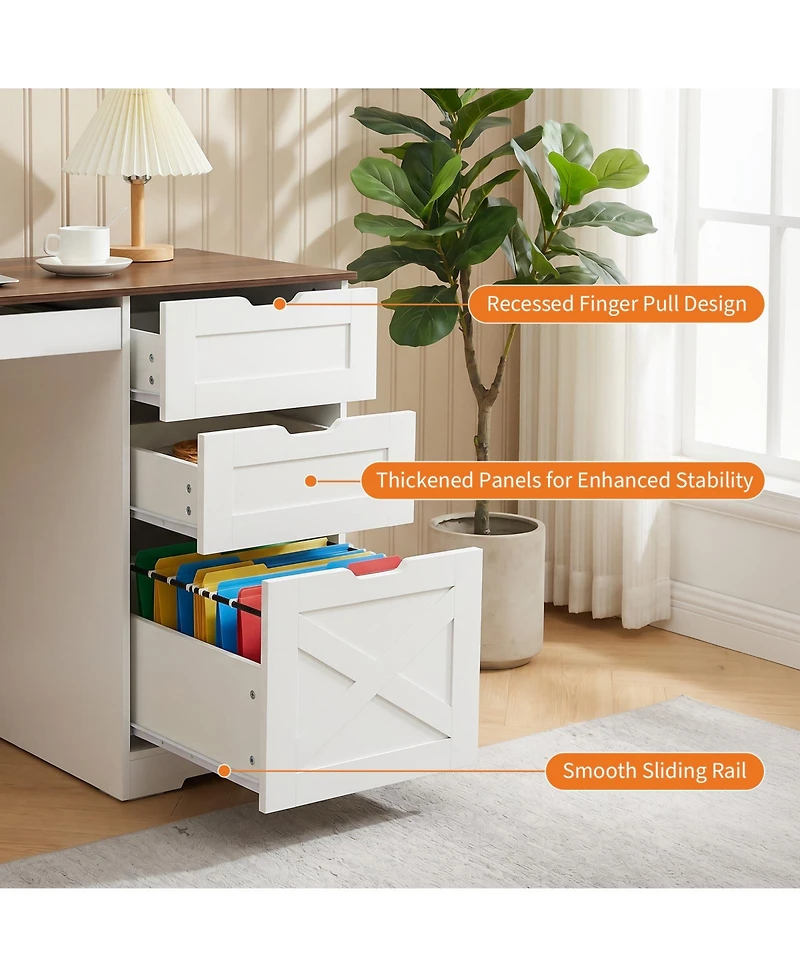 homfan 59" Farmhouse Desk - 4 Drawers, Charging Station and Keyboard Tray, Adjustable Shelves for Home Office and Studio
