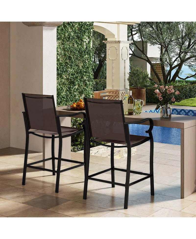 Gymax Set of Outdoor Counter Height Bar Stools with Back Armrest and Footrest