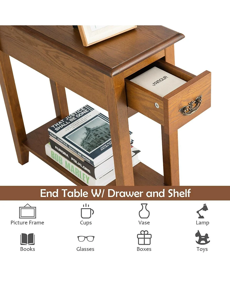 Gymax End Table Bedside Sofa End Table Narrow Nightstand With Drawer
