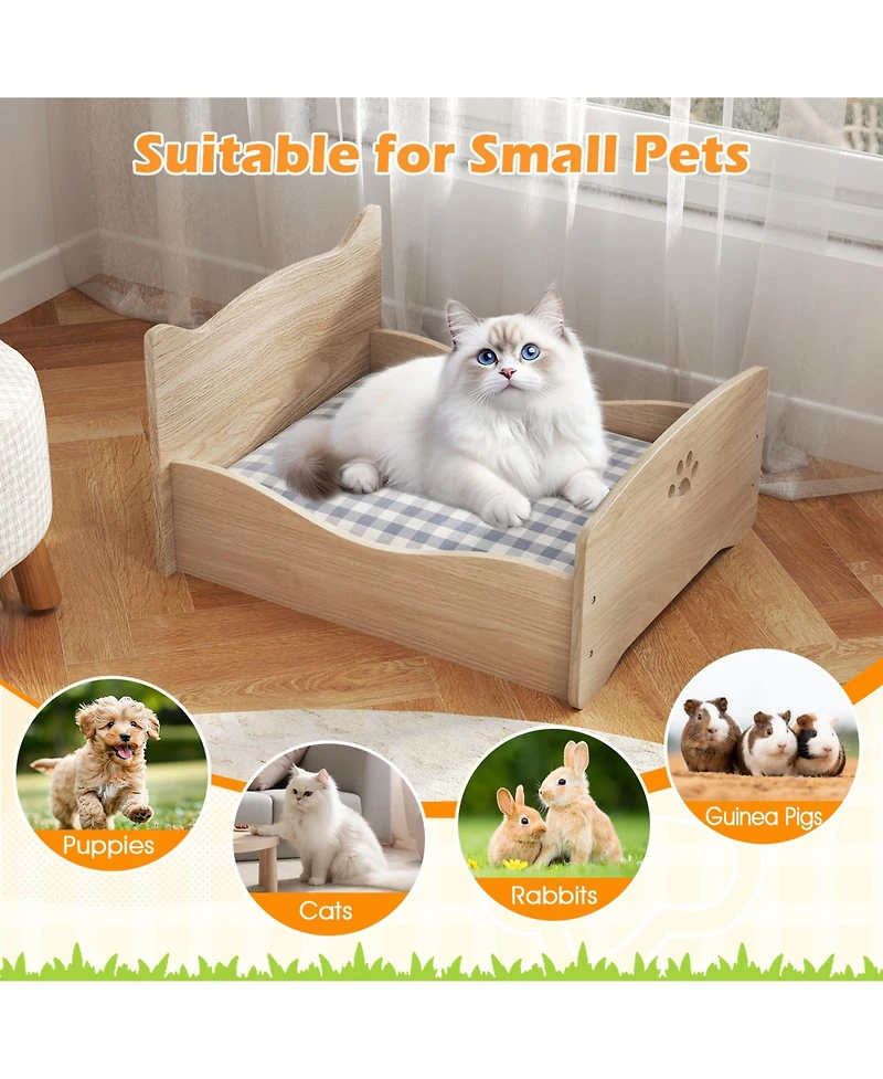 Gymax Elevated Pet Bed Frame Indoor Large Cat Bed With Rails Cute Headboards Animals Bed