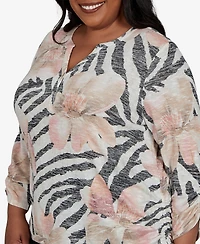Alfred Dunner Plus Travel Advisory Animal Floral Henley Top