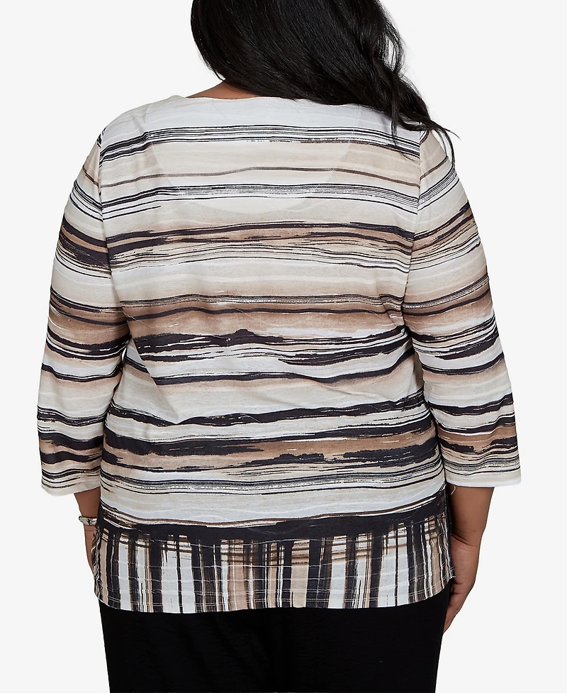 Alfred Dunner Plus Travel Advisory Scratched Stripes Knit Top