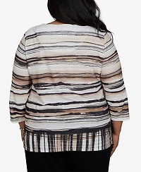 Alfred Dunner Plus Travel Advisory Scratched Stripes Knit Top