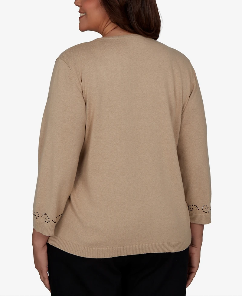 Alfred Dunner Plus Travel Advisory Beaded Scroll Embellished Sweater