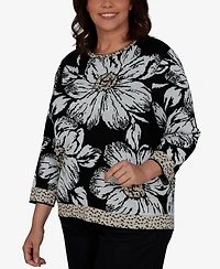 Alfred Dunner Plus Travel Advisory Dramatic Ink Floral Sweater