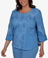 Alfred Dunner Plus Provence Center Diamond Tonal Applique Top