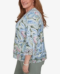Alfred Dunner Plus Provence Paisley Woven Trim Knit Top