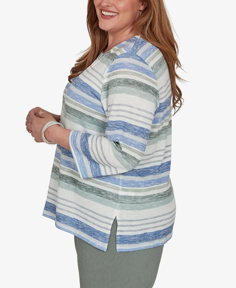 Alfred Dunner Plus Provence Textured Biadere Stripe Knit Top