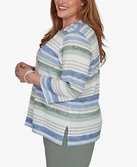 Alfred Dunner Plus Provence Textured Biadere Stripe Knit Top