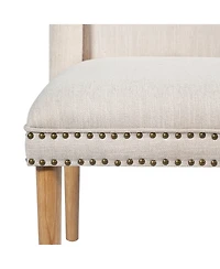 Boyel Living 2-Piece Wingback Dining Chairs, Fabric with Rivets and Rubberwood Legs, Vintage Upholstered