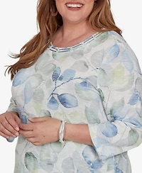 Alfred Dunner Plus Provence Watercolor Allover Leaf Print Top